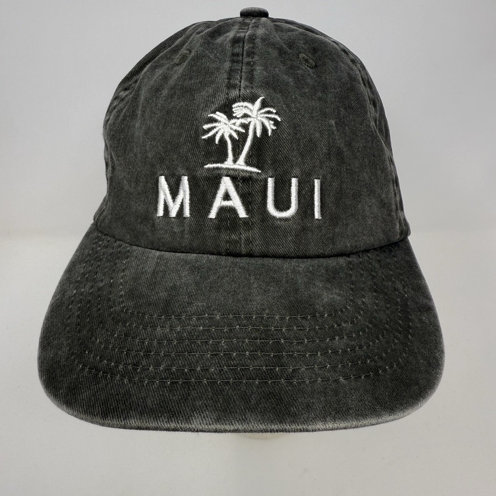 Maui Hawaii Hat Cap Embroidered Palm Tree Graphic Adjustable Strap Back Black